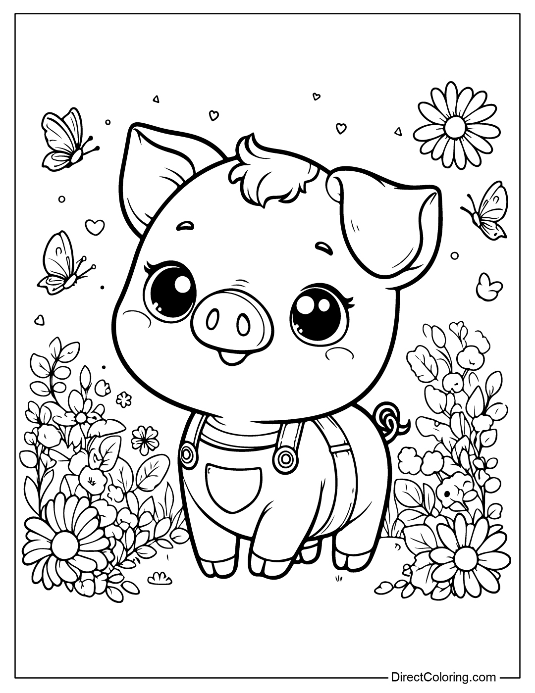 Pig in The Flower Garden Coloring Page